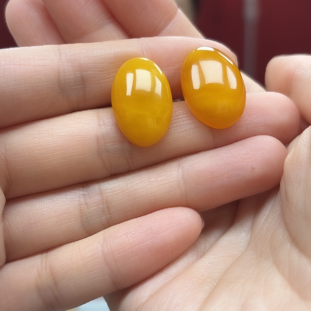 琥珀裸石银S925镶嵌嘉**庄19耳钉