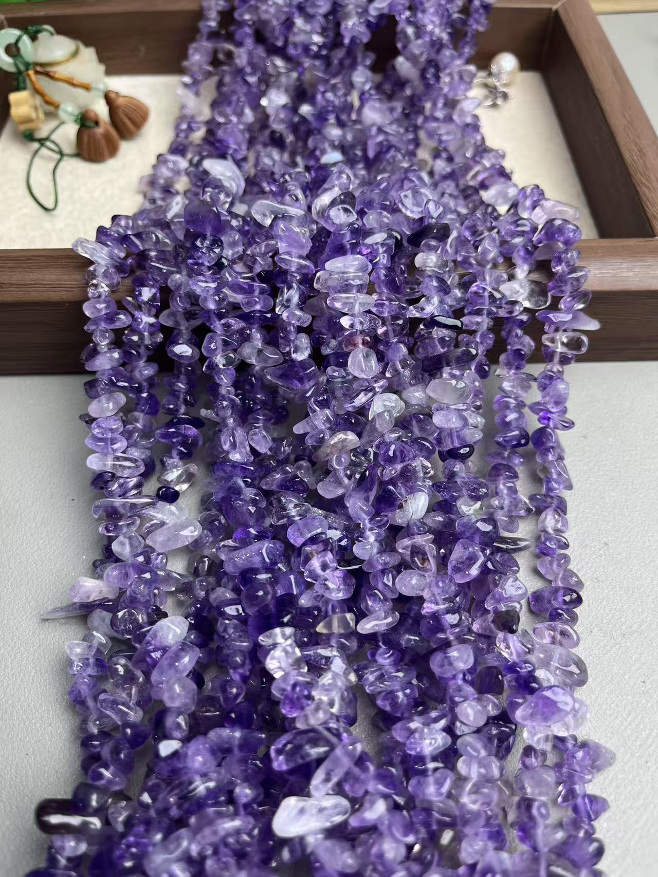 天然紫水晶碎石带棉散珠75cm左右半成品可diy做手串手机链配珠