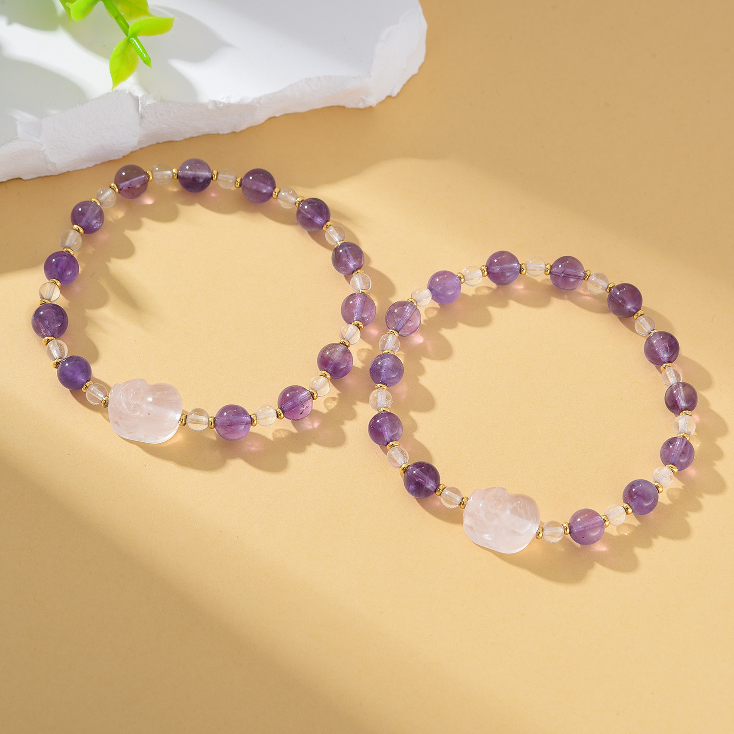 【婉葶珠宝】白水晶紫水晶粉水晶貔貅单圈手串（多样性发一）