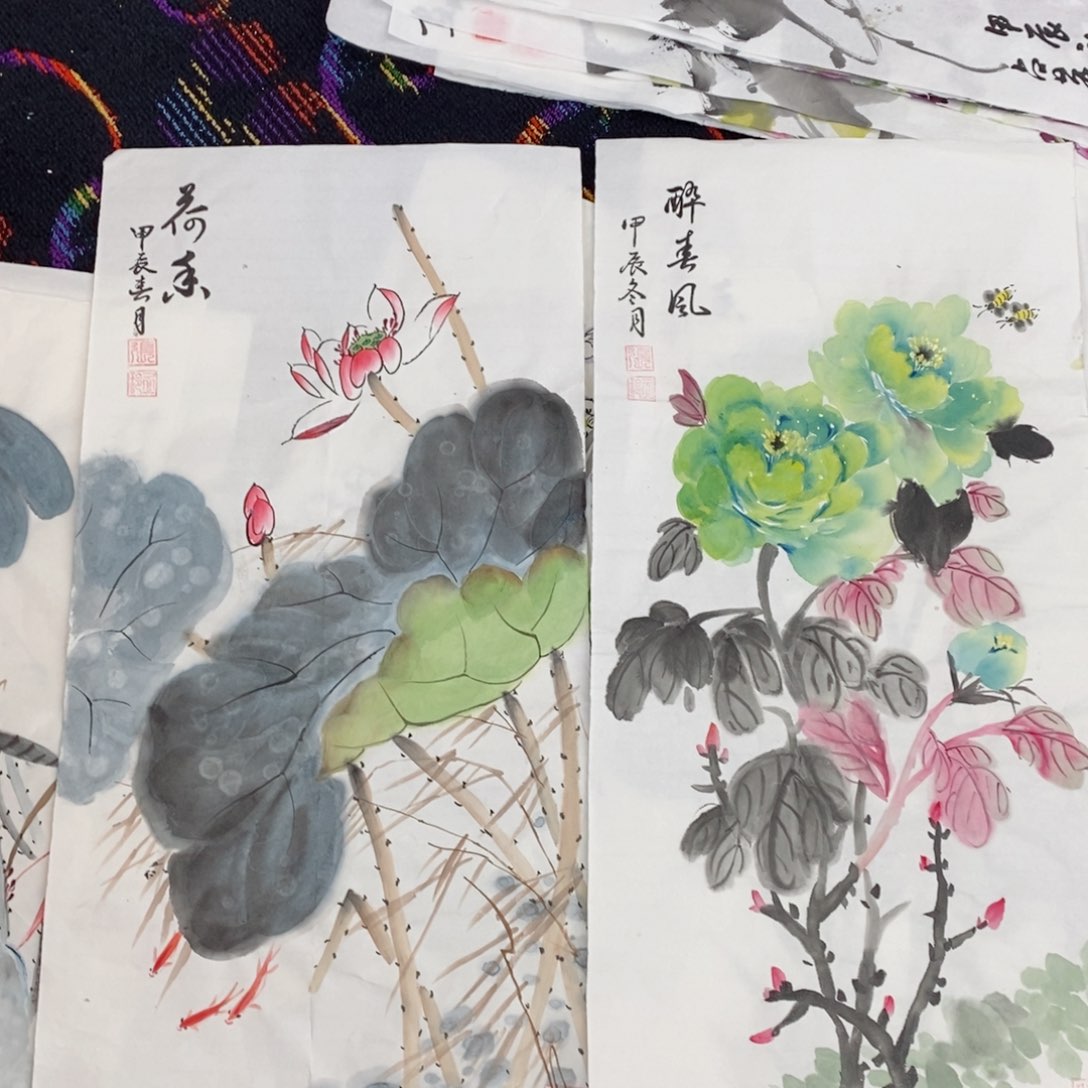 书法两**富张玉玲四尺四开花鸟