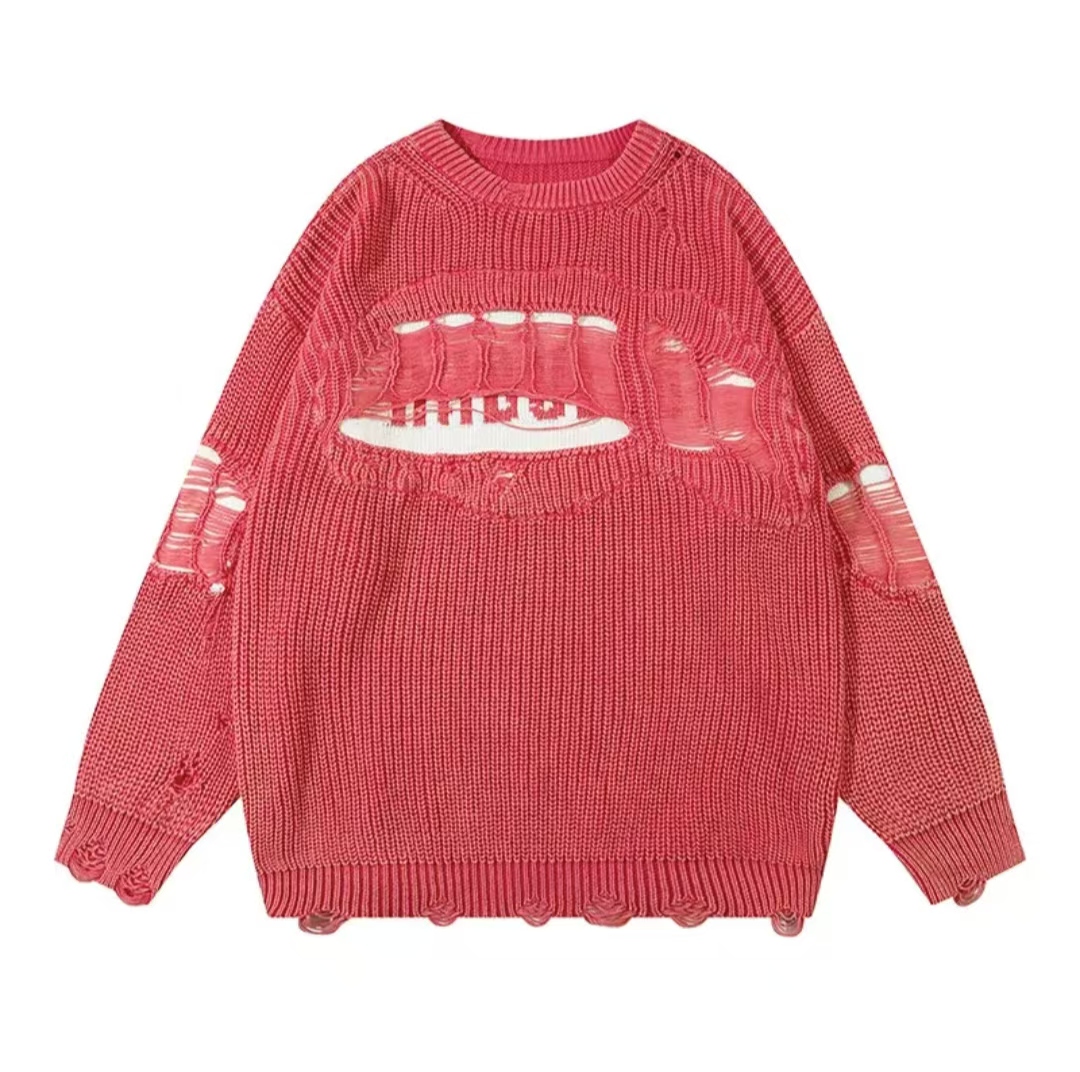 欧美废土风复古破洞针织衫ins上衣/毛衣男女休闲百搭KW010男款