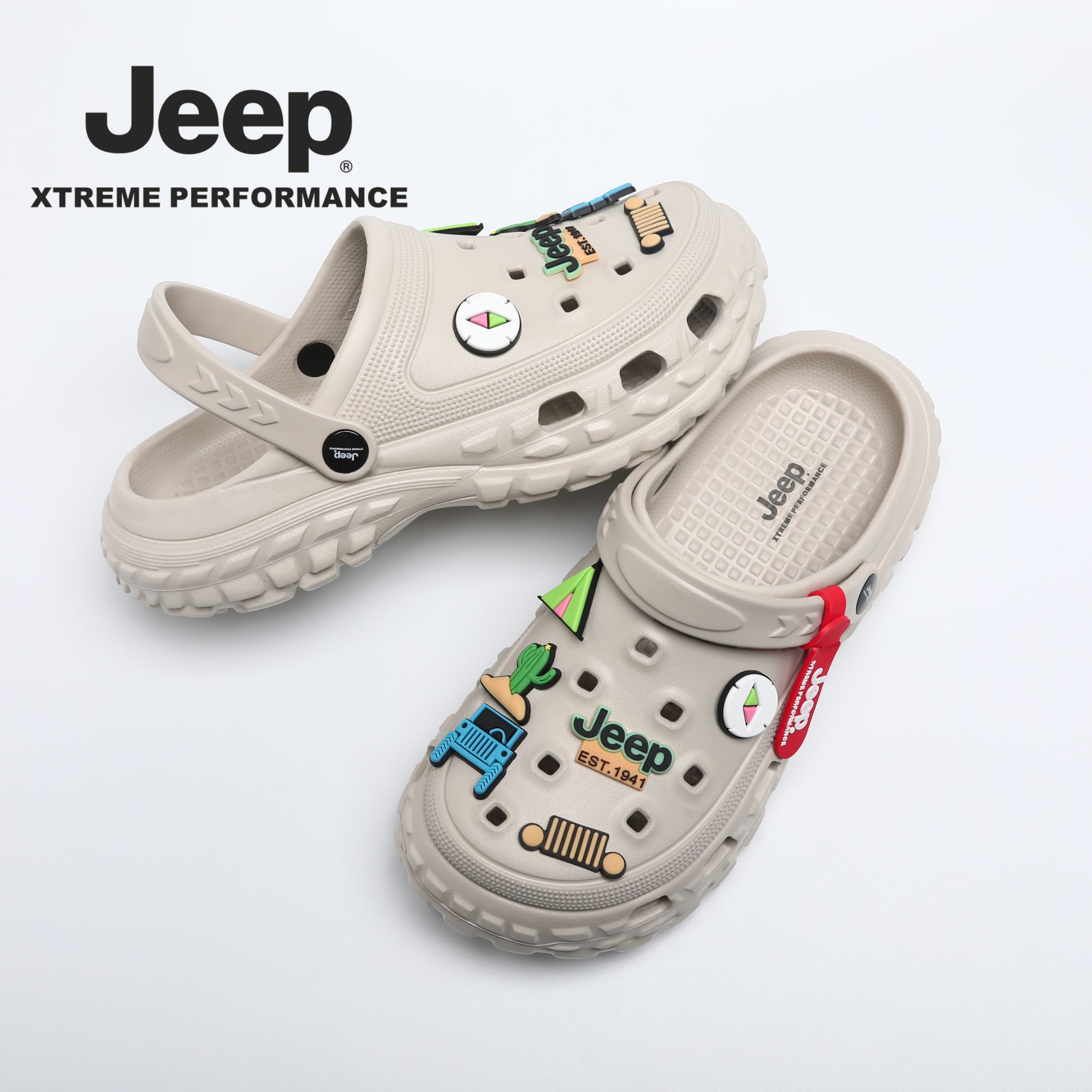 JEEP/吉普包头拖鞋夏季情侣款软底透气沙滩凉拖鞋防滑外穿洞洞鞋