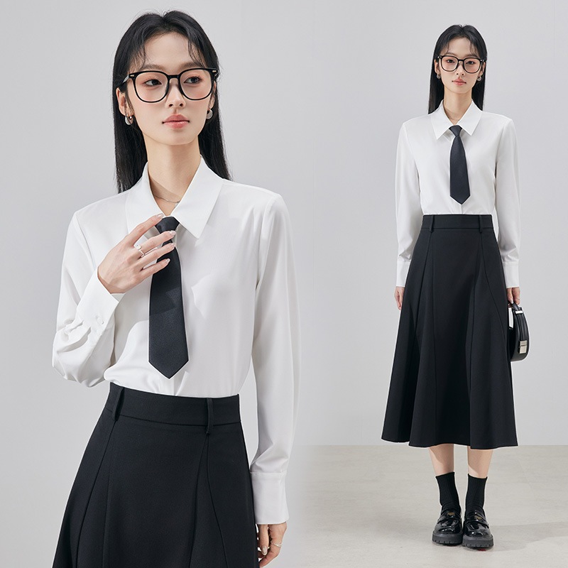 白色衬衫上衣女春秋季新款暗门襟干练显瘦高级感事业面试通勤衬衣