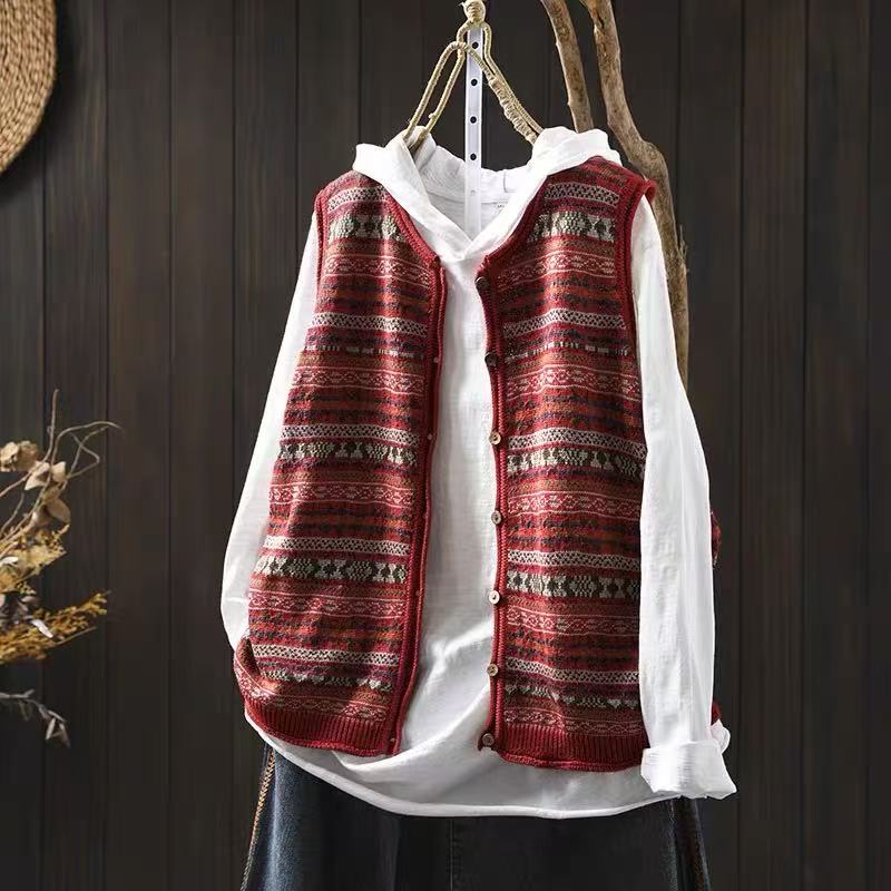 秋季新款时尚复古中国风设计师款休闲百搭马甲背心开衫10008-2582