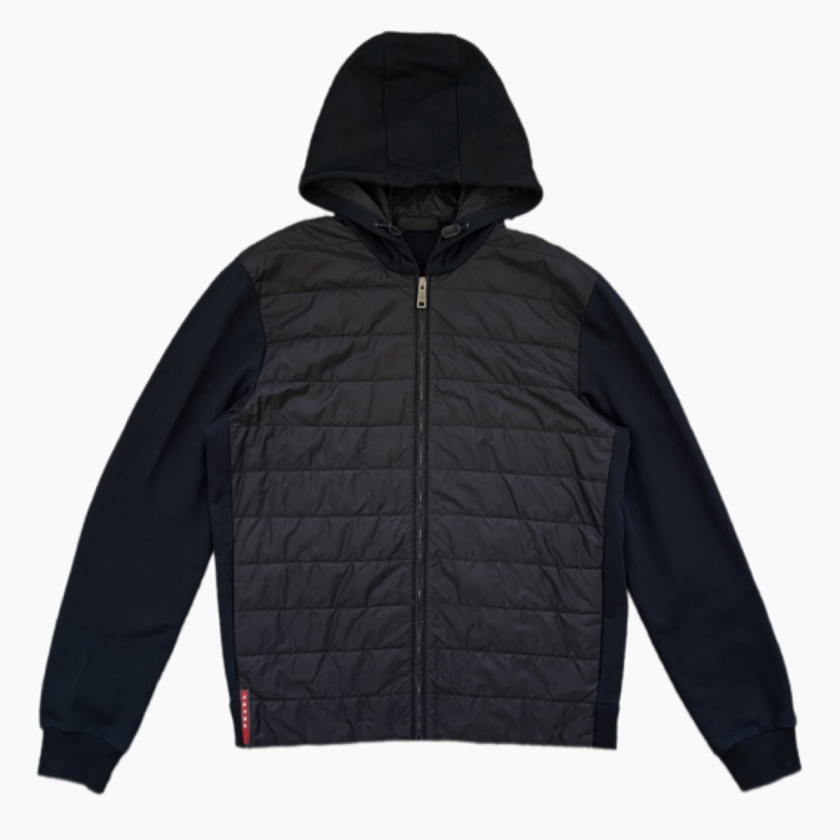 99新 Prada/普拉达 黑色拼接尼龙下摆红标logo外套XL码