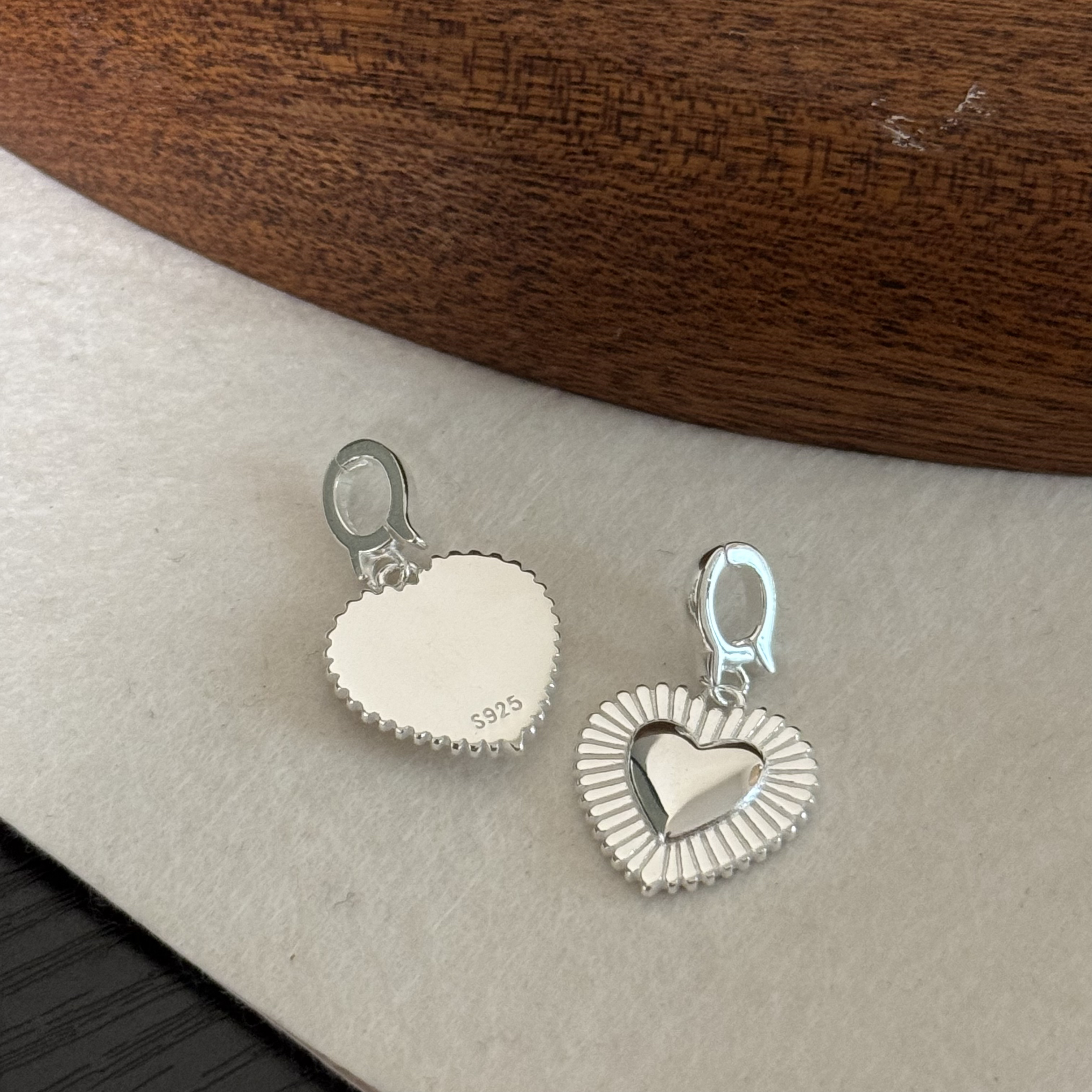 925银银制品 银色新款时尚百搭实心纹理万能扣-韩系爱心吊坠0145