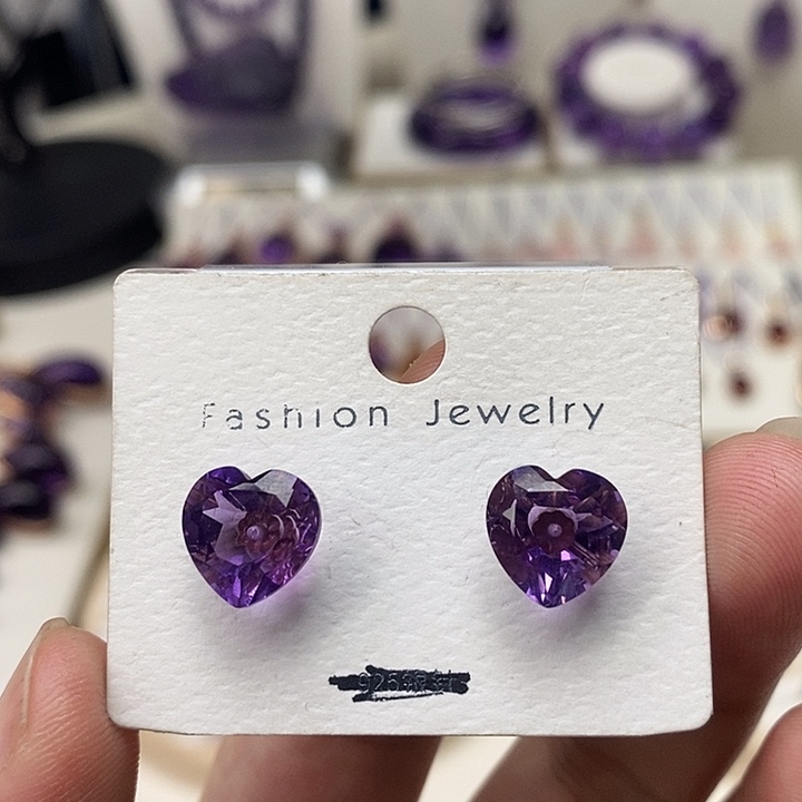 紫晶耳钉18K金镶嵌紫水晶耳钉