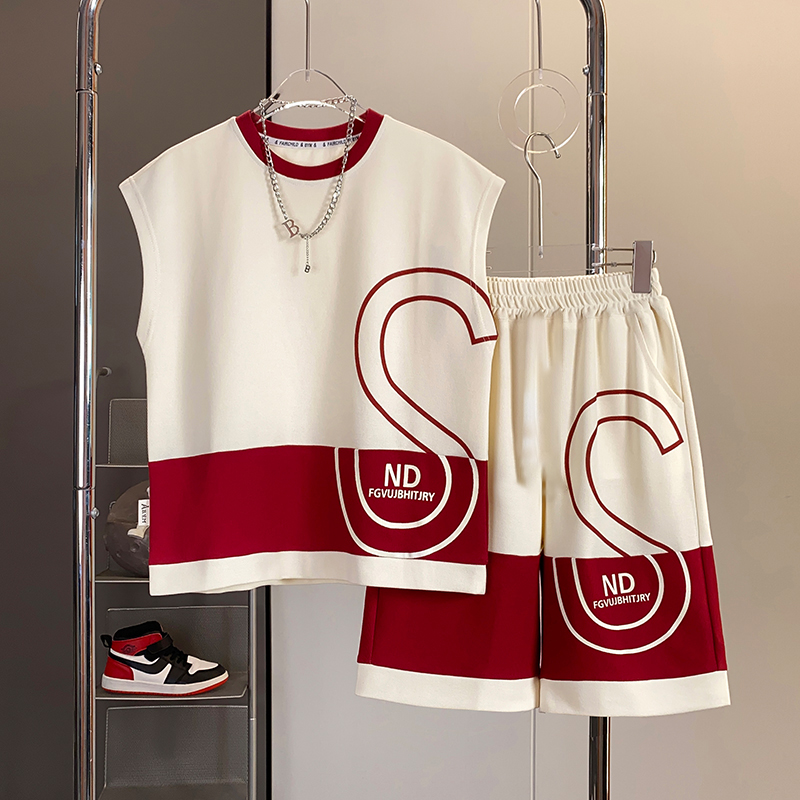 BCA男童夏季中大童字母印花帅气宽松运动短袖套装潮DF-套装1203