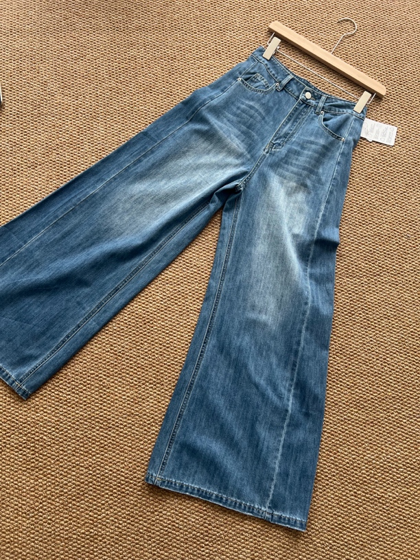 通勤直筒裤女牛仔裤显瘦休闲裤蓝色阔腿裤牛仔蓝