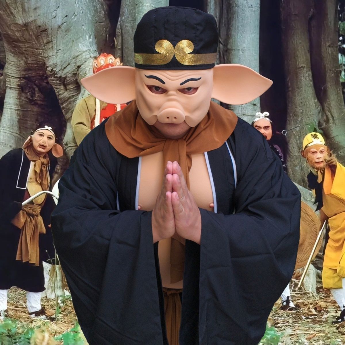 86版猪八戒服装全套成人西游记师徒演出服孙悟空二师兄肚皮衣服