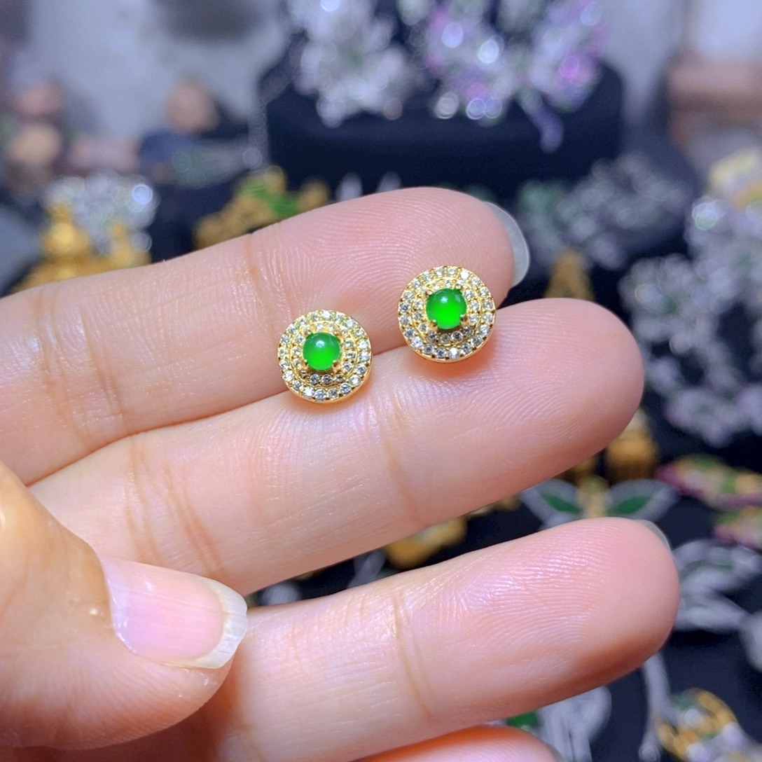 翡翠银S925镶嵌耳饰天然翡翠