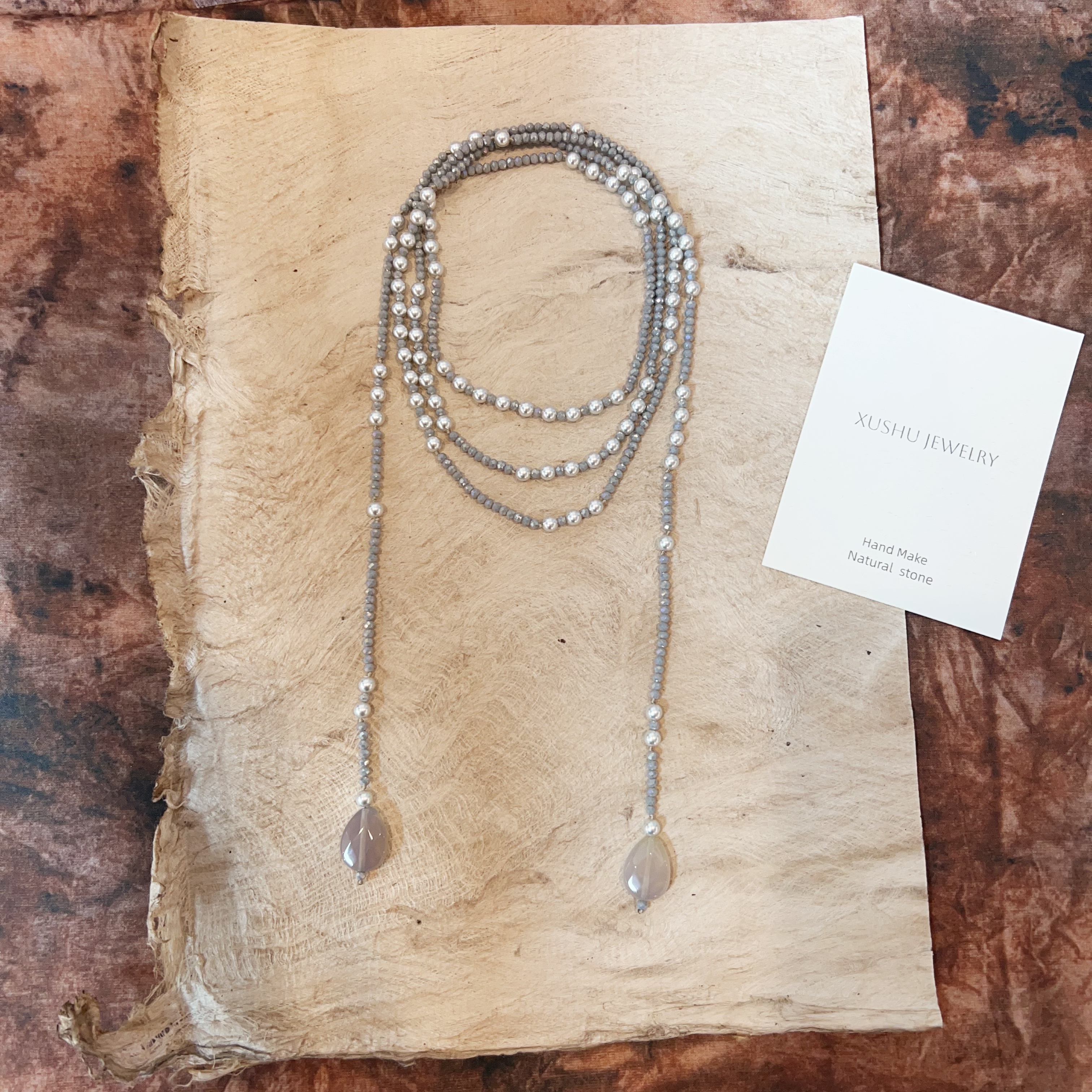 钛钢仿珍珠项链 XUSHU 叙述原创《 银灰鎏星 》系列精致法式毛衣链