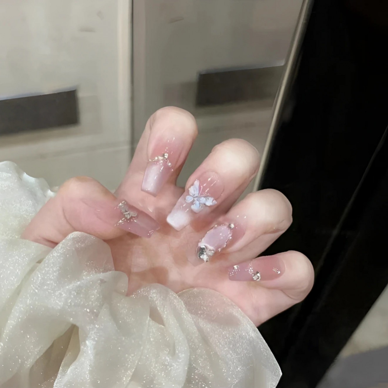 【月光银蝶】时尚清新纯欲高级感成品美甲穿戴式手工穿戴甲