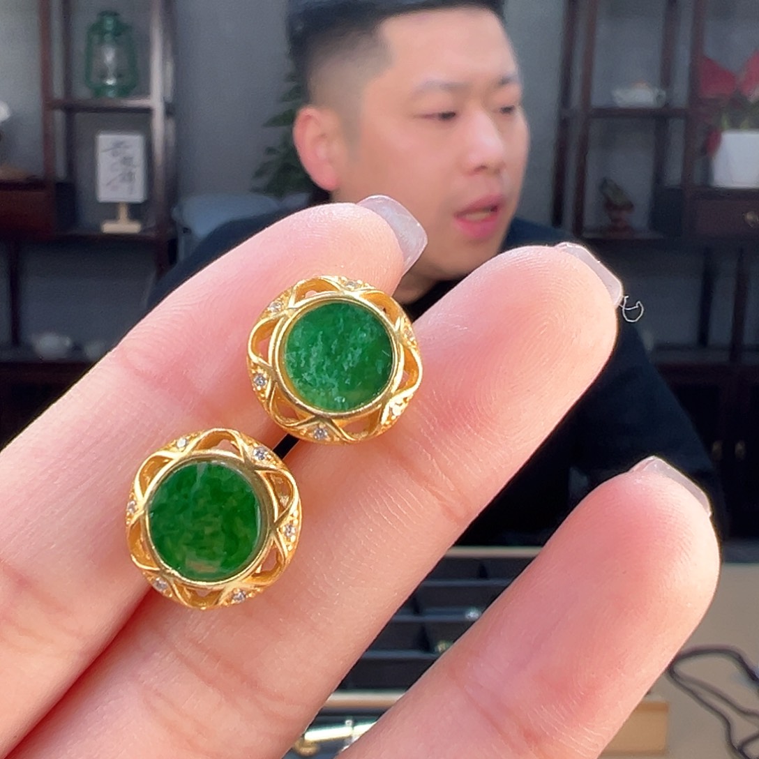 翡翠耳饰银S925镶嵌耳环49