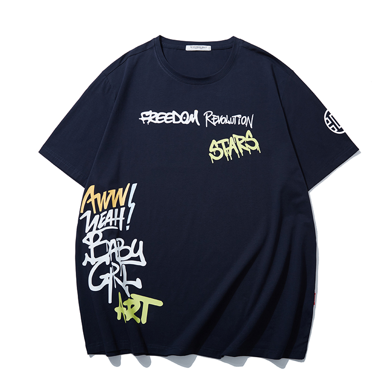 LIUGEJIA/六个加潮牌大码男士涂鸦字母印花休闲宽松T恤六色T6310