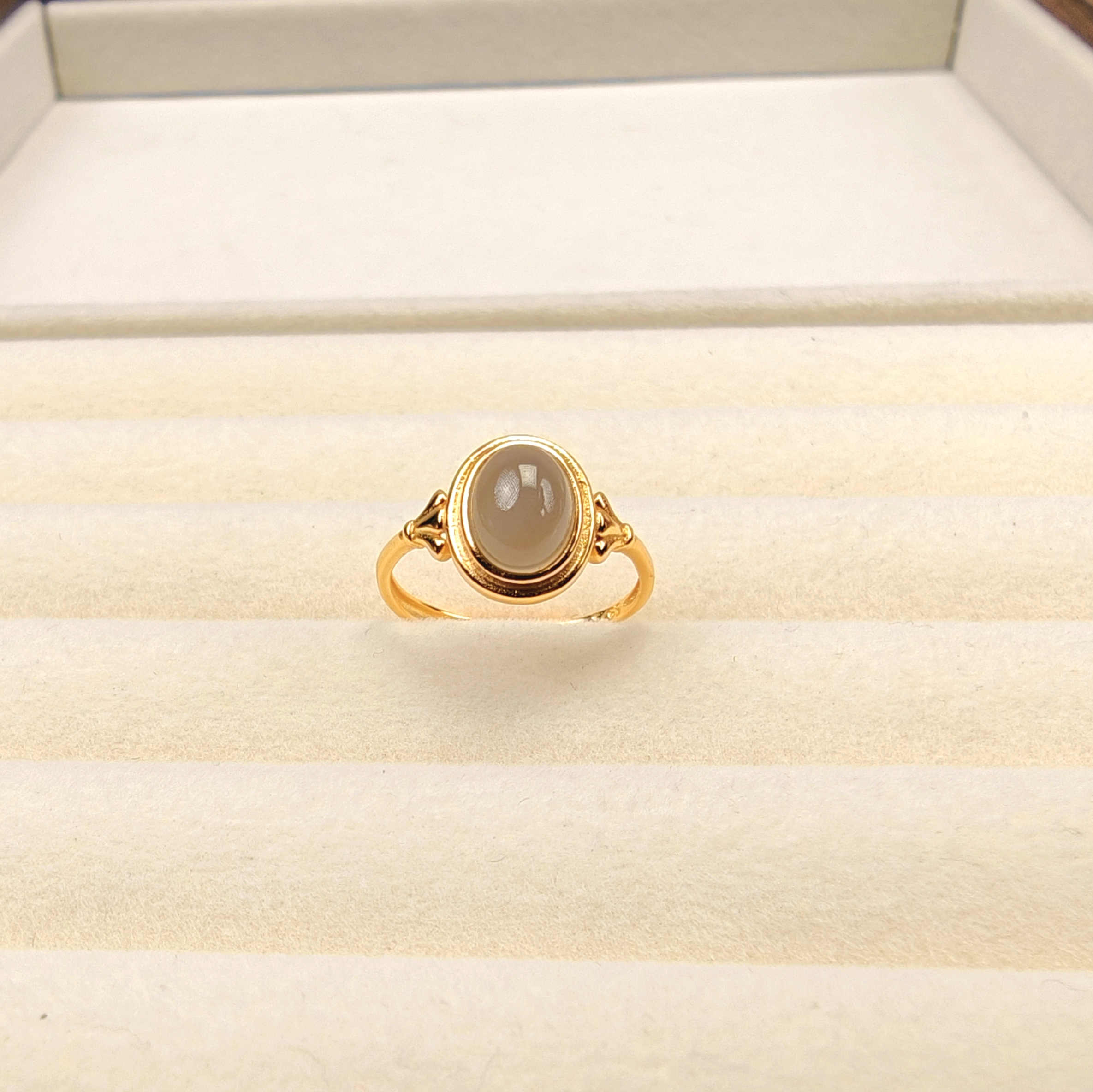 S925银镶和田玉烟紫蛋面戒指开口可调节时尚气质美