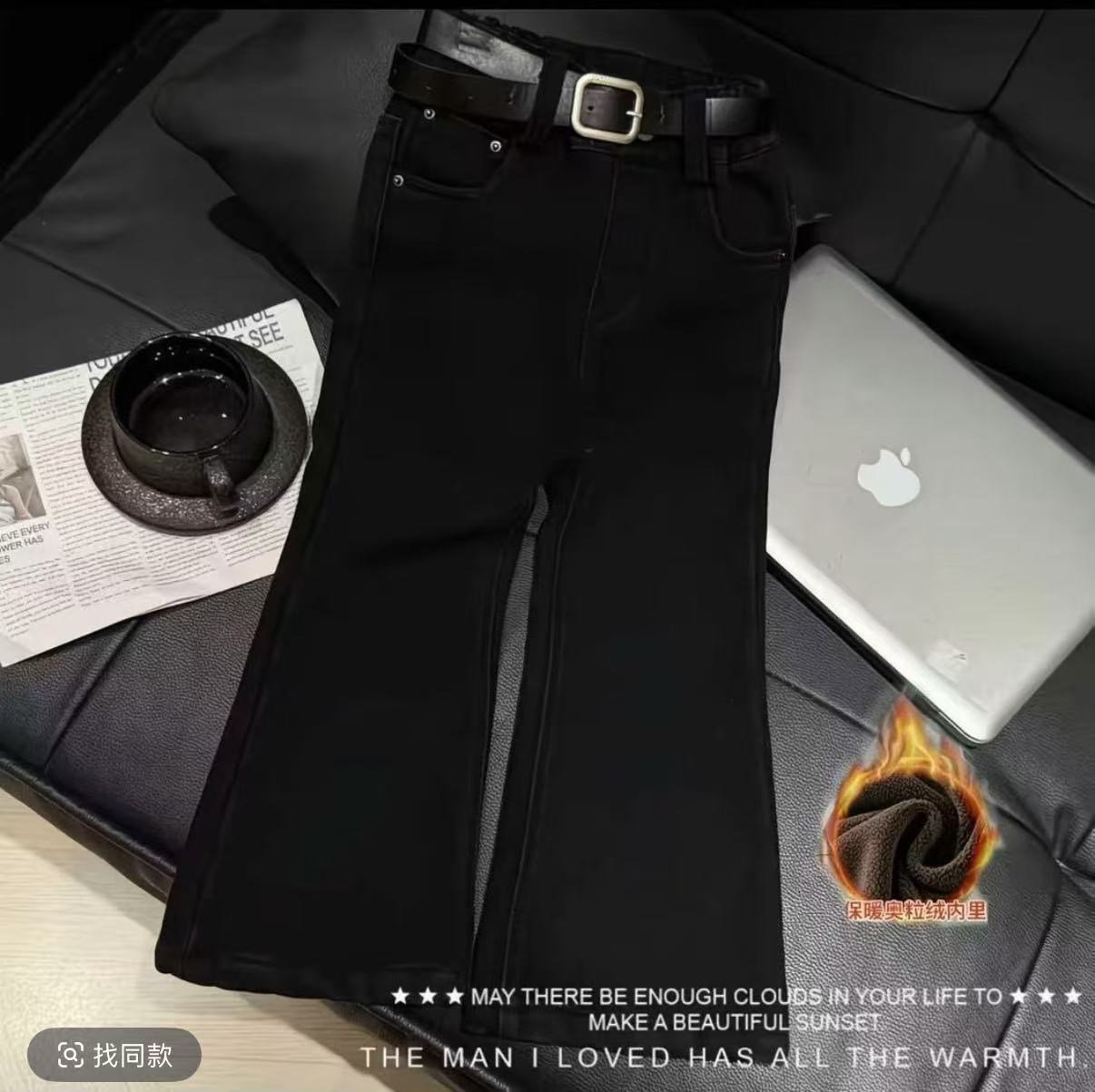 现货加绒马蹄裤~秋冬女童水洗棉微喇裤百搭裤子加绒裤