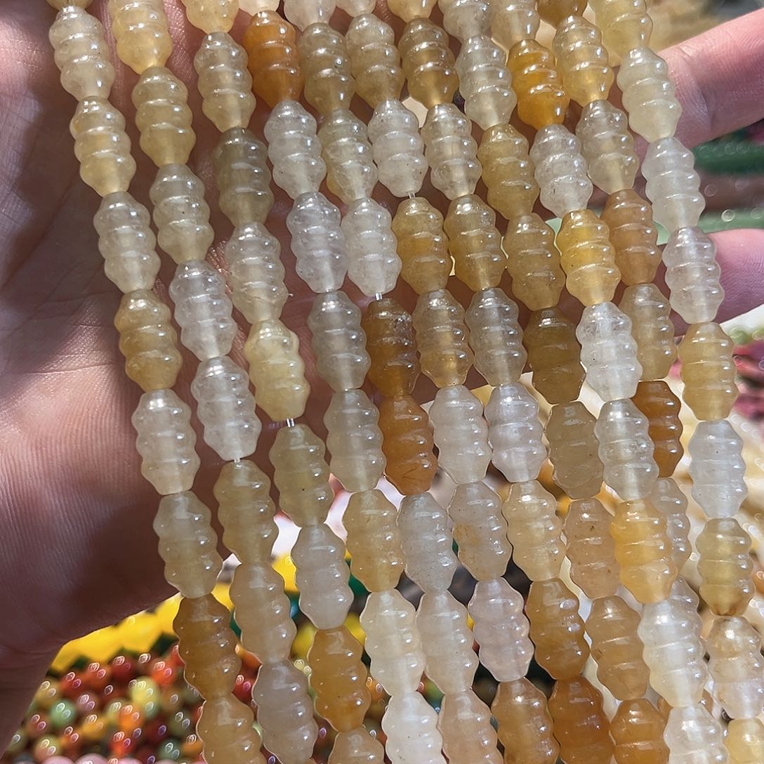 玛瑙/玉髓合金珠宝半成品金丝玉三节珠一条8x15mm