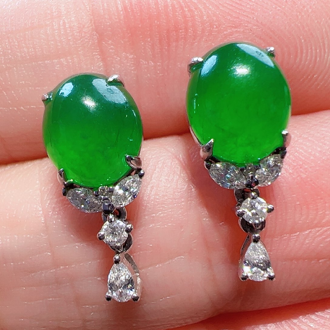 翡翠耳饰18K金镶嵌签收后24小时鉴赏期