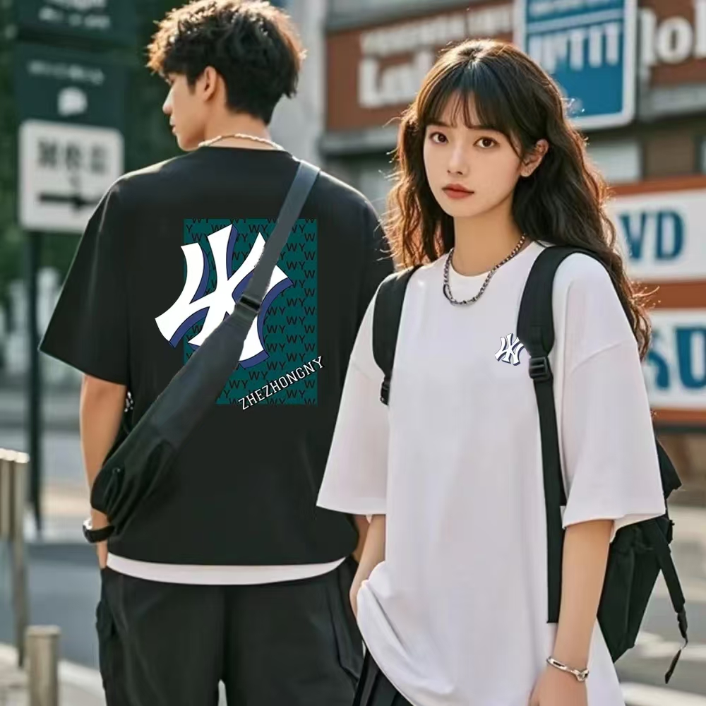 218潮牌T恤男女同款时尚百搭圆领印花t恤短袖前后重影Y