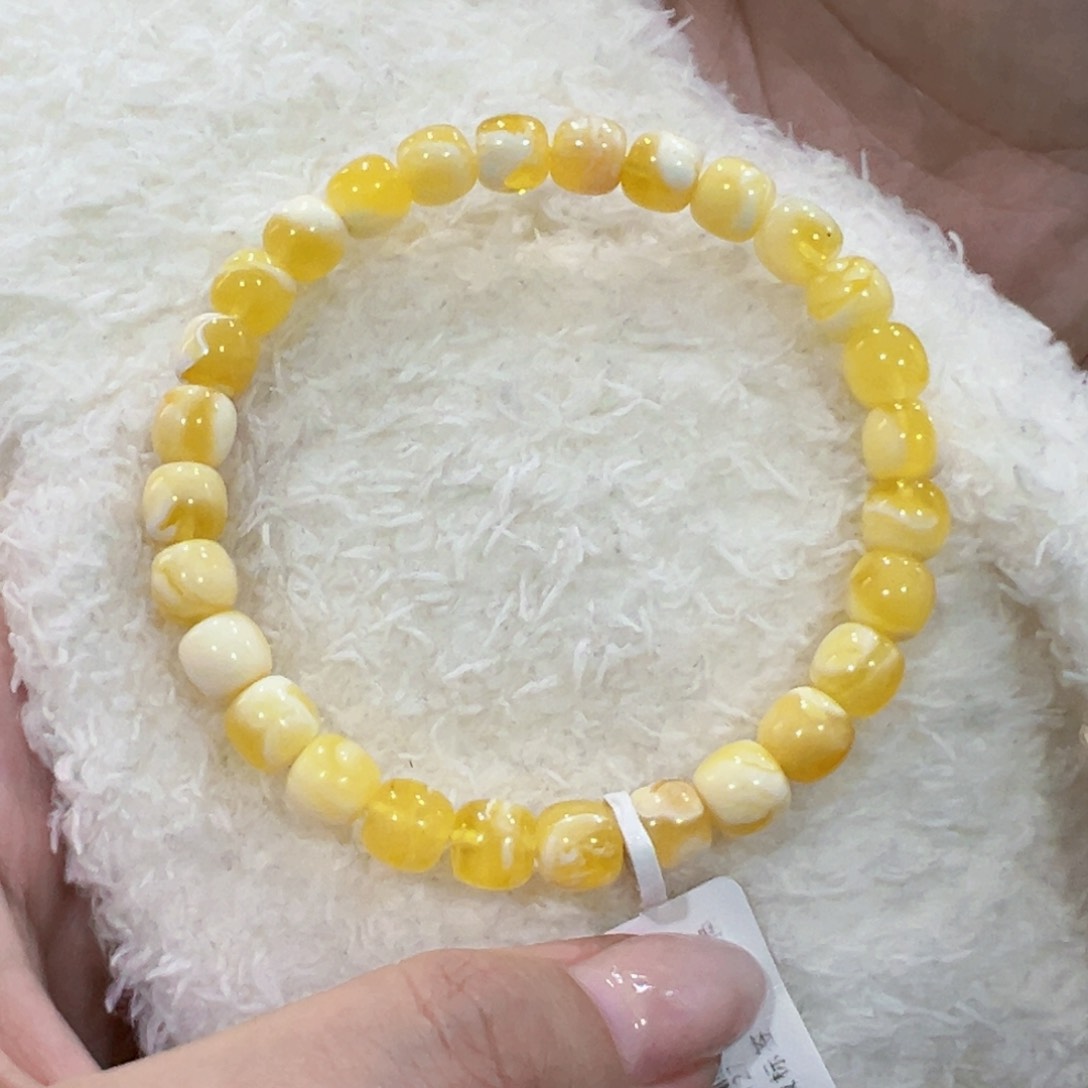 蜜蜡手链未镶嵌爱**酱7.5m高桩金瓷白微瑕