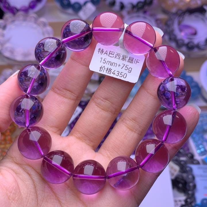 水晶手链未镶嵌特A巴西紫水晶15+
