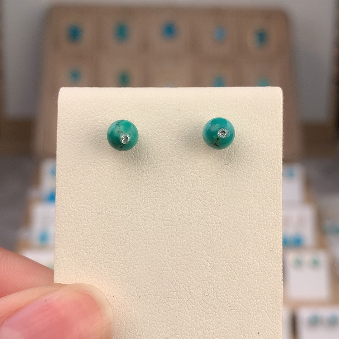 绿松石银S925镶嵌耳饰