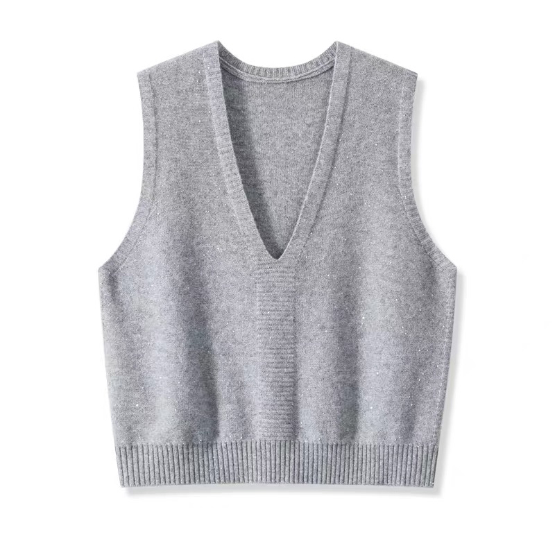 极简绵羊毛V领针织背心外穿女2025秋冬新款百搭通勤薄款马甲开衫