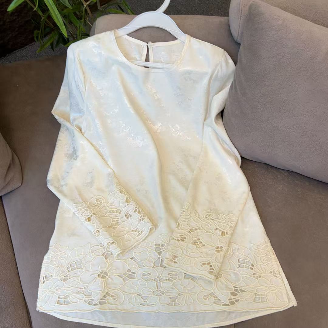 深圳南油乐总-6266-时尚复古新中式镂空提花显瘦衫