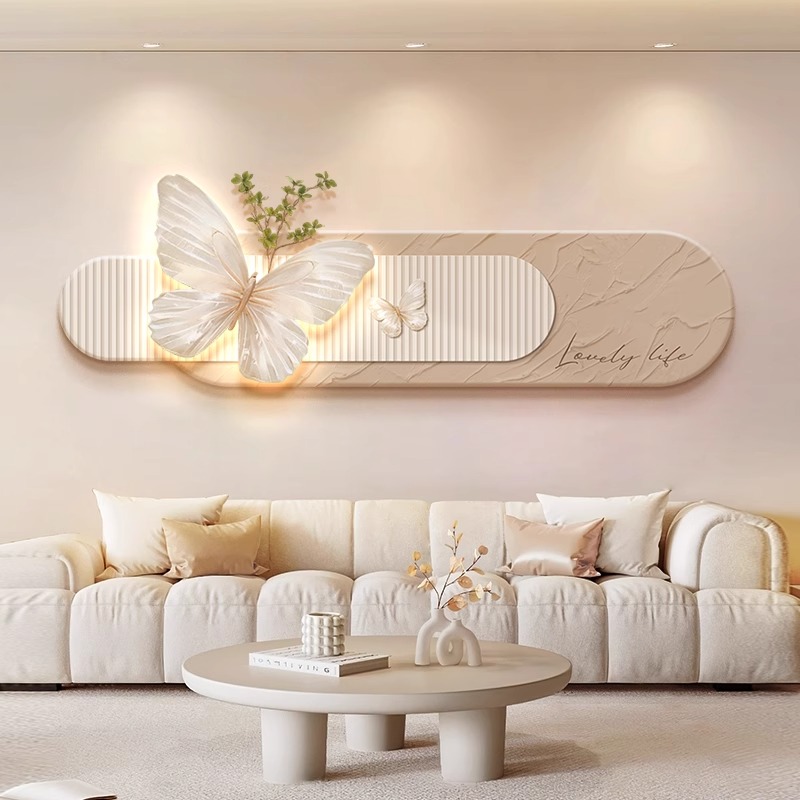 现代客厅装饰画蝴蝶立体沙发背景墙挂画法式高档卧室床头壁灯画