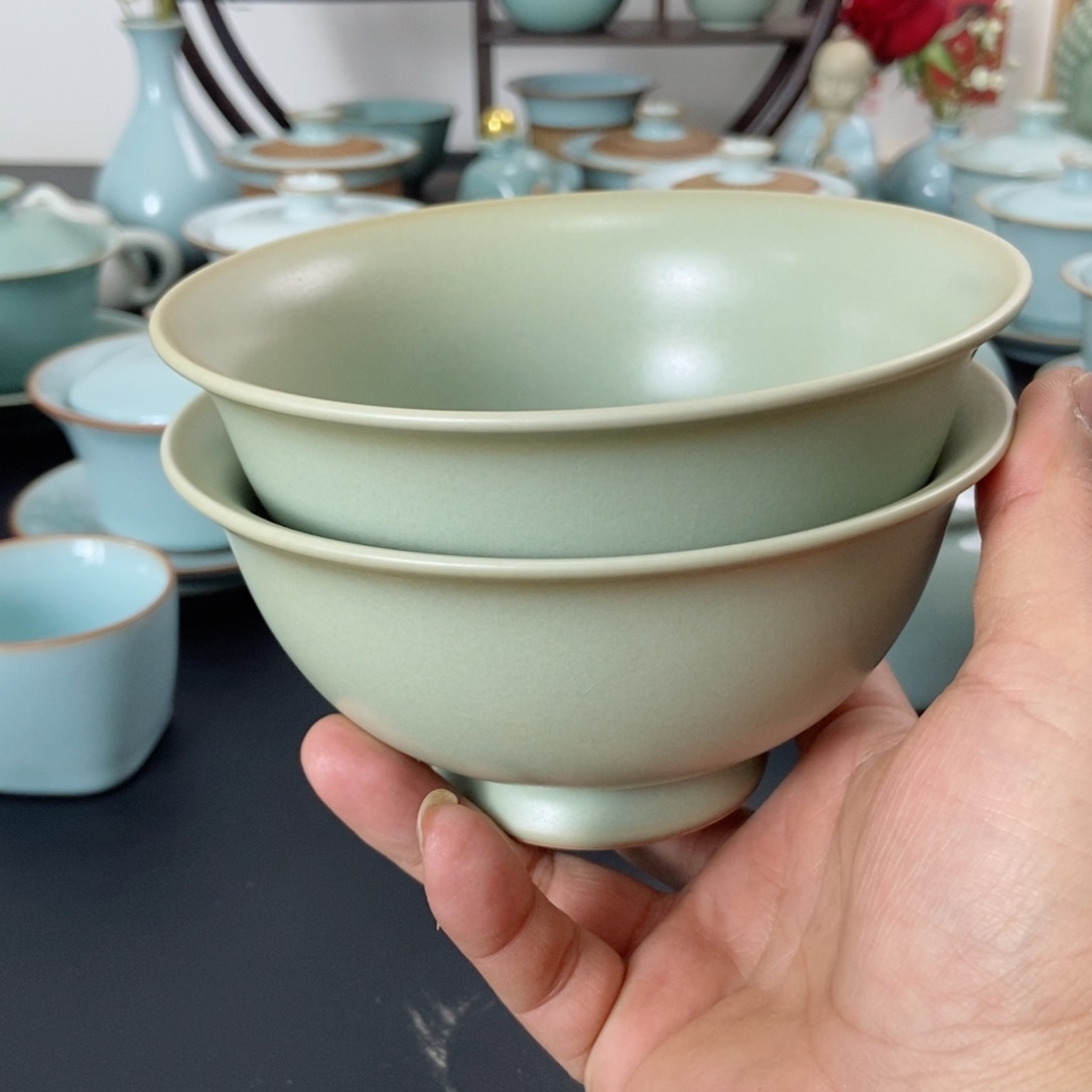 仿古釉汝瓷碗两只装