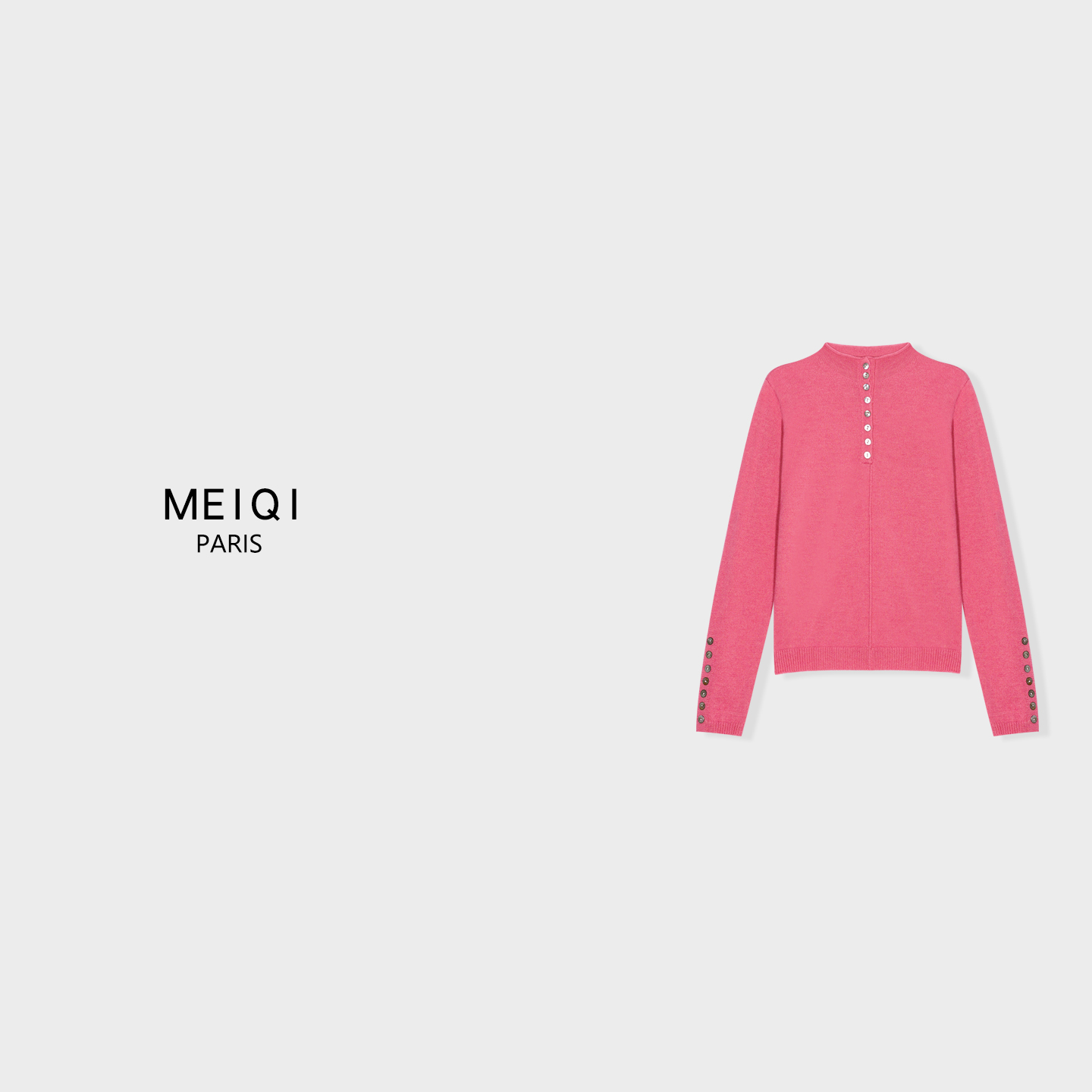 MeiQi 自留款！巨温柔~樱花粉贝壳扣半高领软糯打底女针织衫A3753