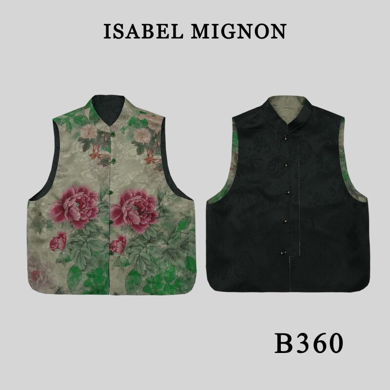 【艾臣-金金】桑蚕丝香云优雅花卉无袖古韵中式马甲B360