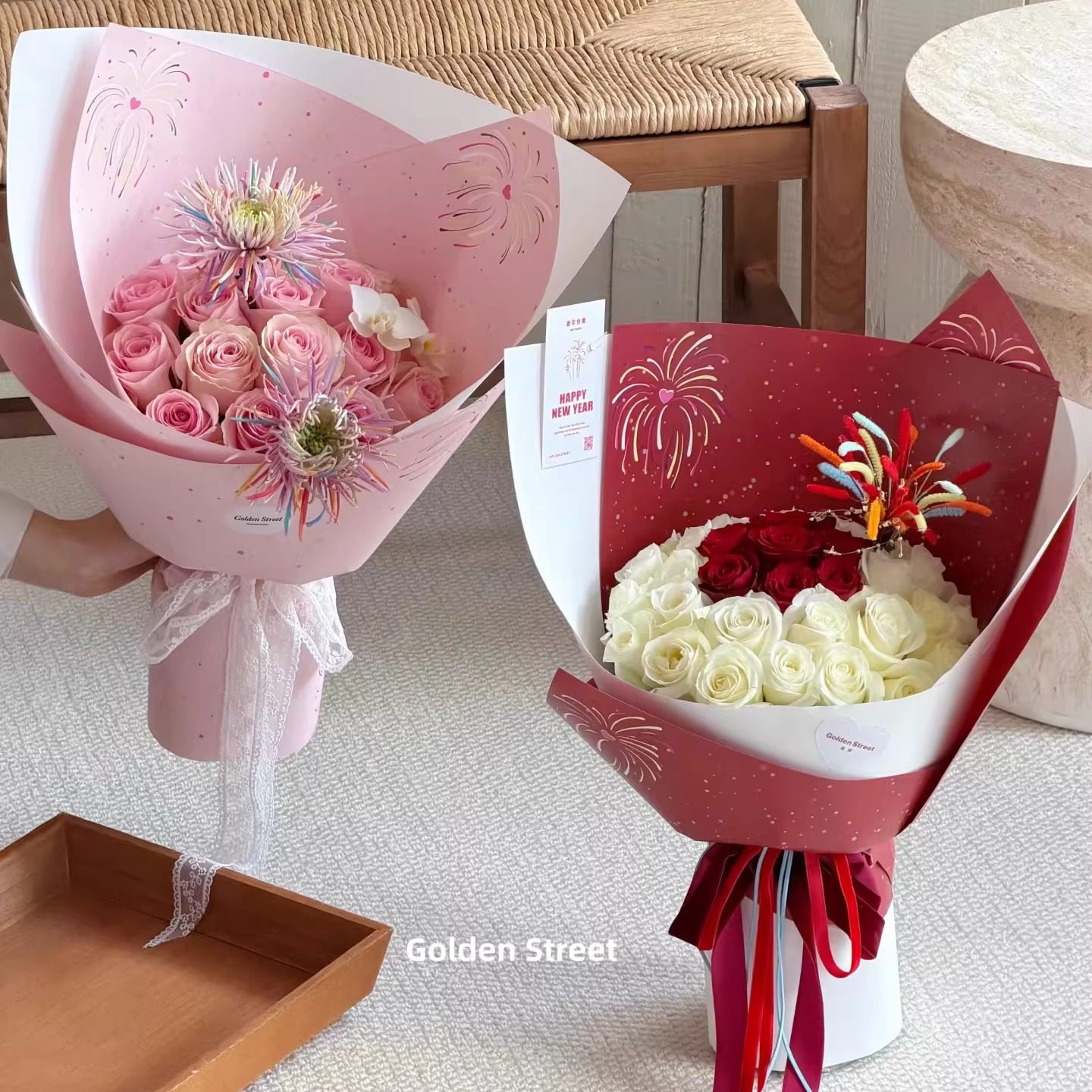 【花喜爱】2026新年跨年浪漫氛围感烟花纸鲜花束包花纸花艺资材