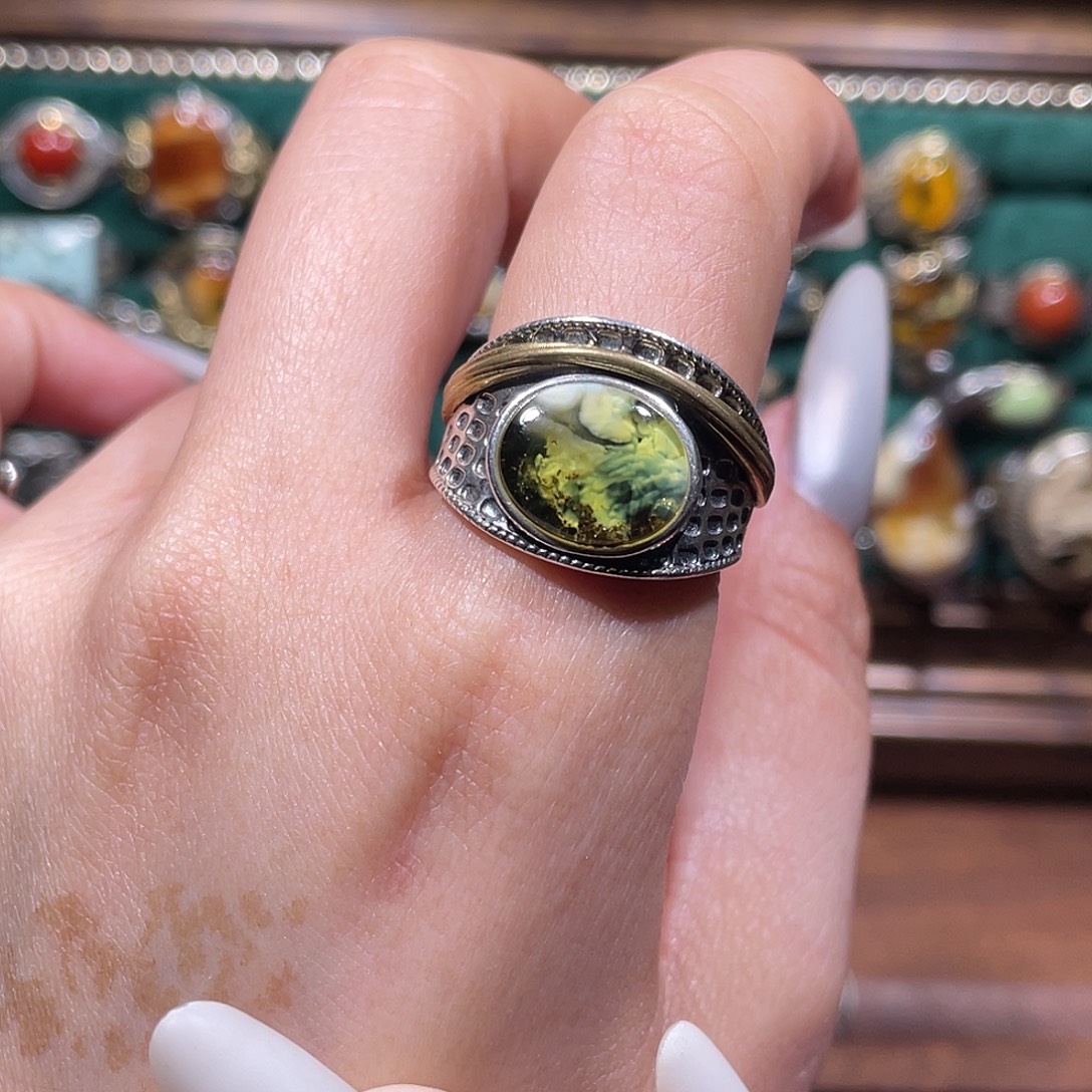 琥珀银S925镶嵌戒指戒指