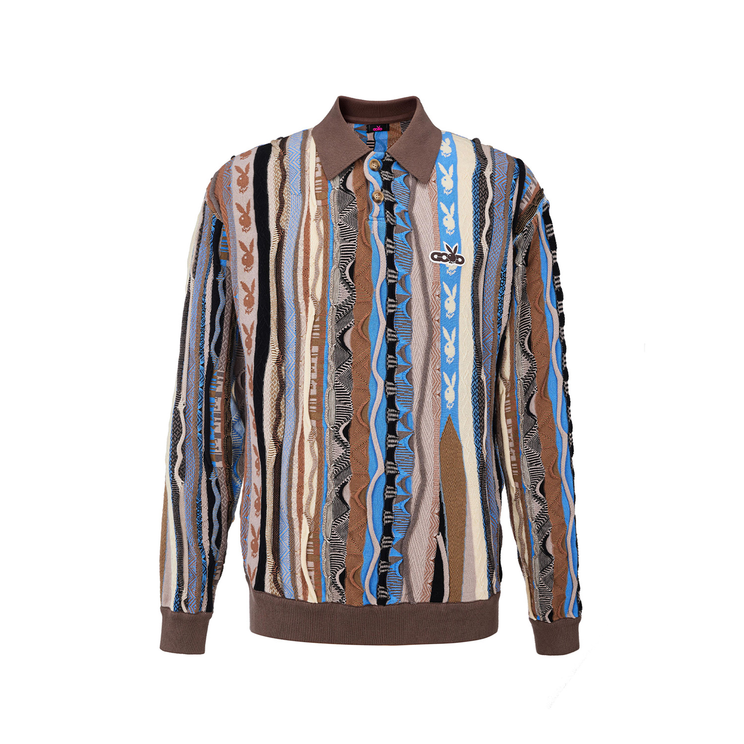 GB-GOODBRAND x PLAYBOY 2025FW 黄棕苦瓜纹轻奢时尚polo领毛衣
