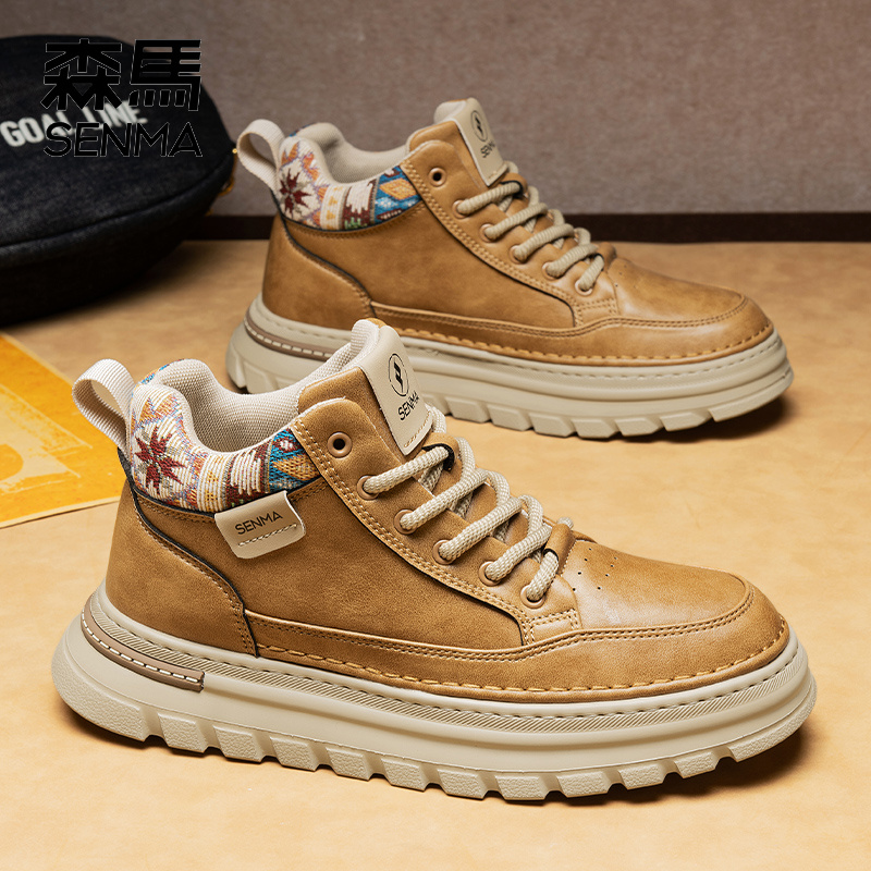SENMA/森马秋冬新款系带男士皮面马丁靴鞋英伦风厚底增高男鞋