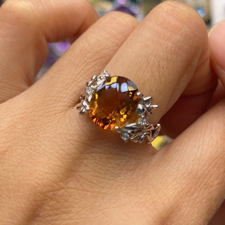 水晶戒指银S925镶嵌天然水晶戒指