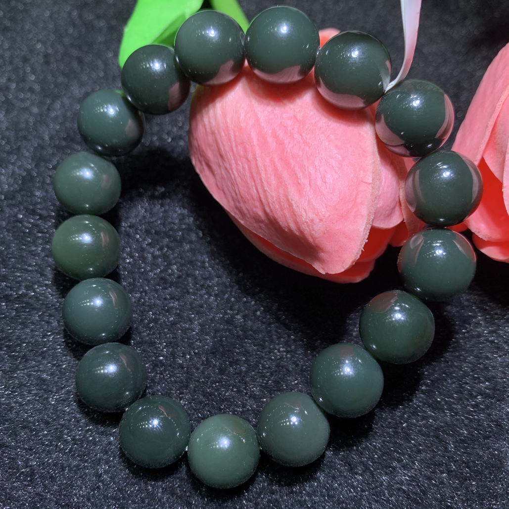 新疆和田玉沙枣青手串直径11mm
