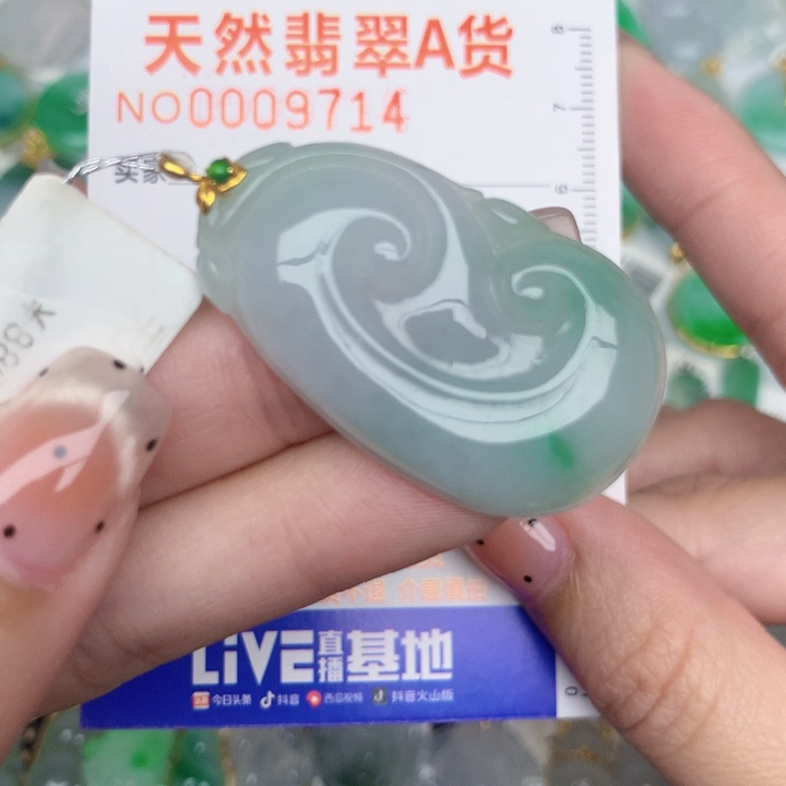 珍***切翡翠18K金镶嵌颈饰如意