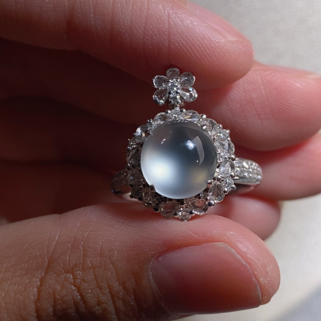 翡翠戒指18K金镶嵌戒指吊坠两用款