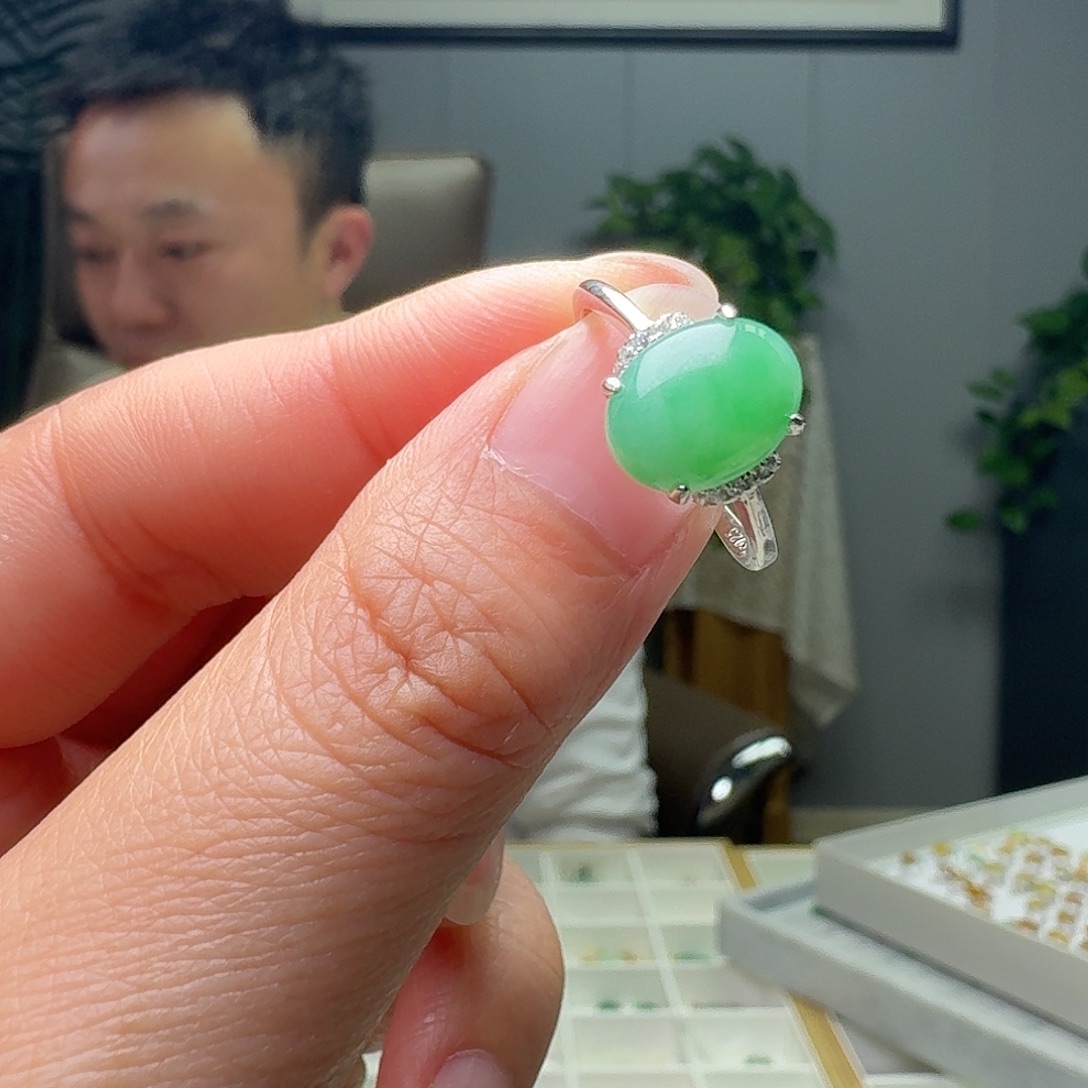 翡翠银S925镶嵌戒指天然