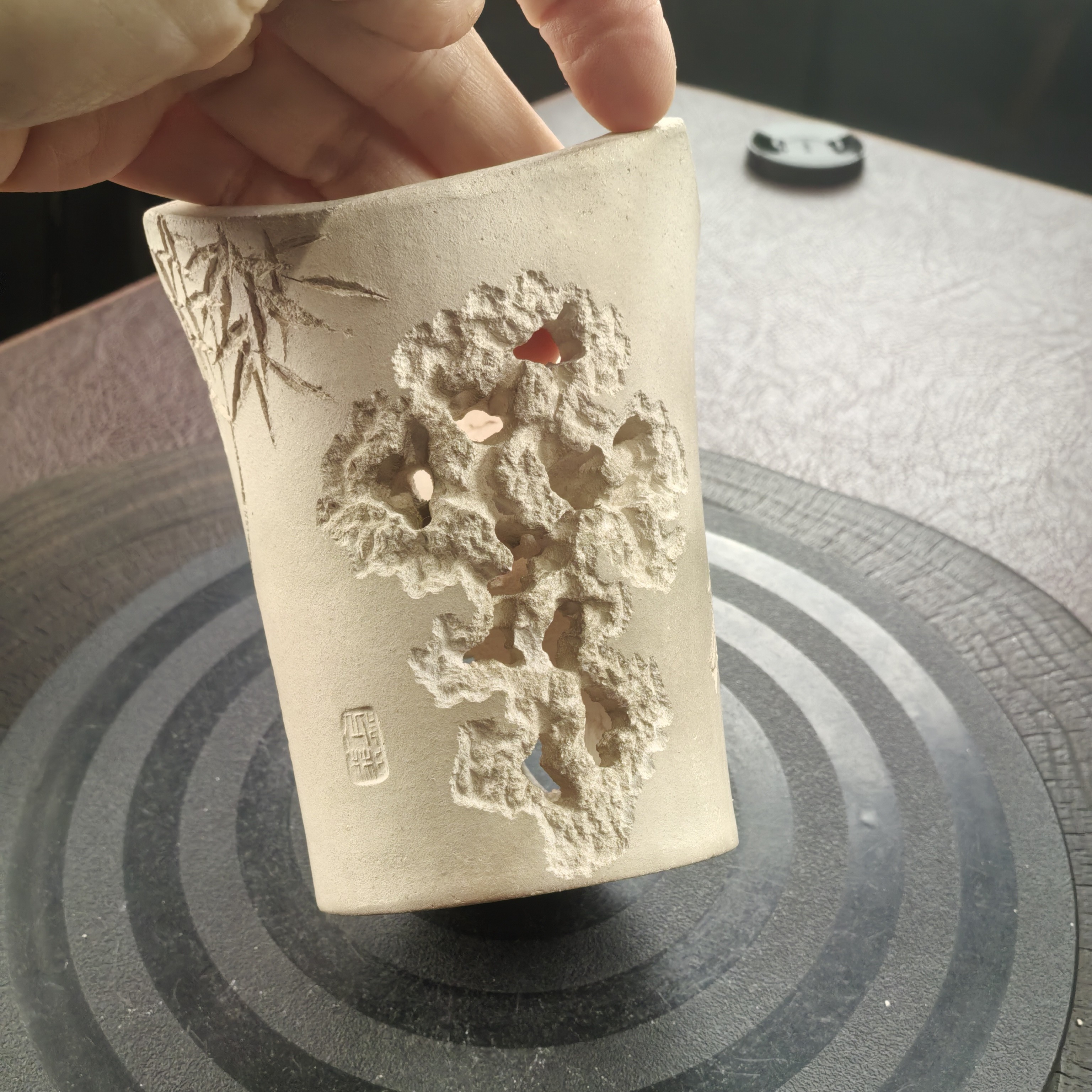 小mini竹叶窗邱彬刻绘白泥凉炉文人茶器煮茶