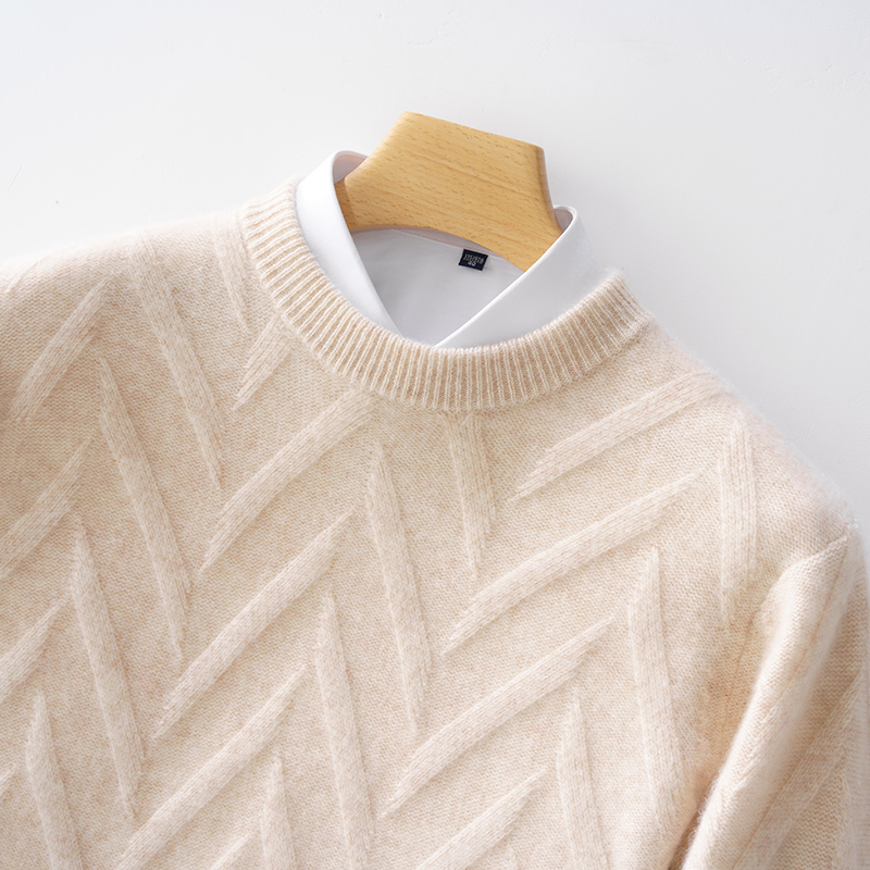 男士七针重磅加厚毛衣人字纹针织羊绒衫套头款圆领修身型秋冬宽松