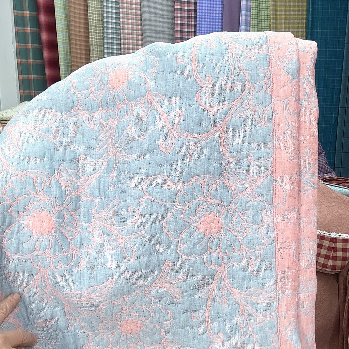 棉2.5米×2.3米床盖牡丹花粉色