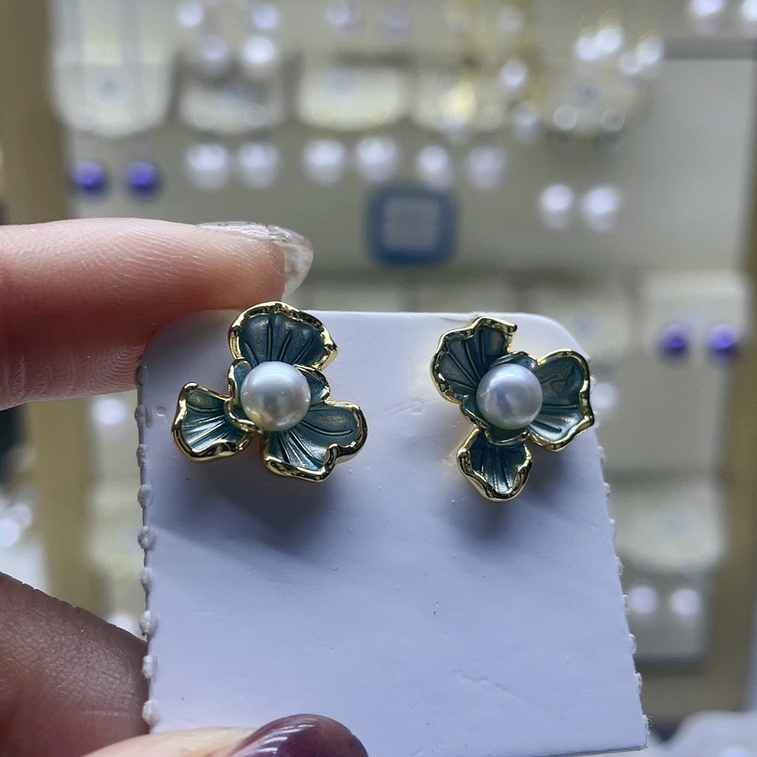 淡水珍珠耳饰银S925镶嵌