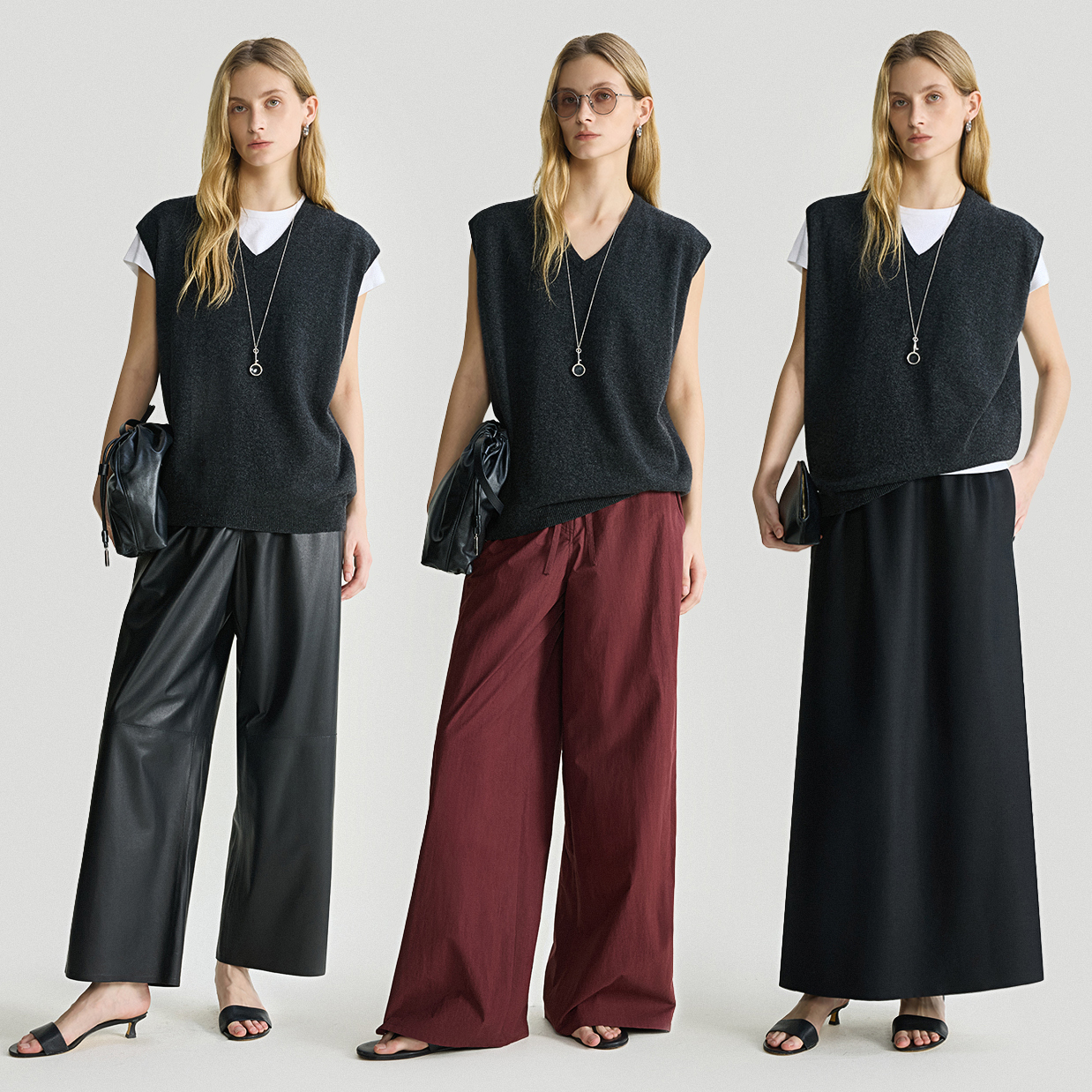 KEIGAN/开间康赛妮羊绒羊毛轻盈柔软极简叠穿宽松V领针织马甲