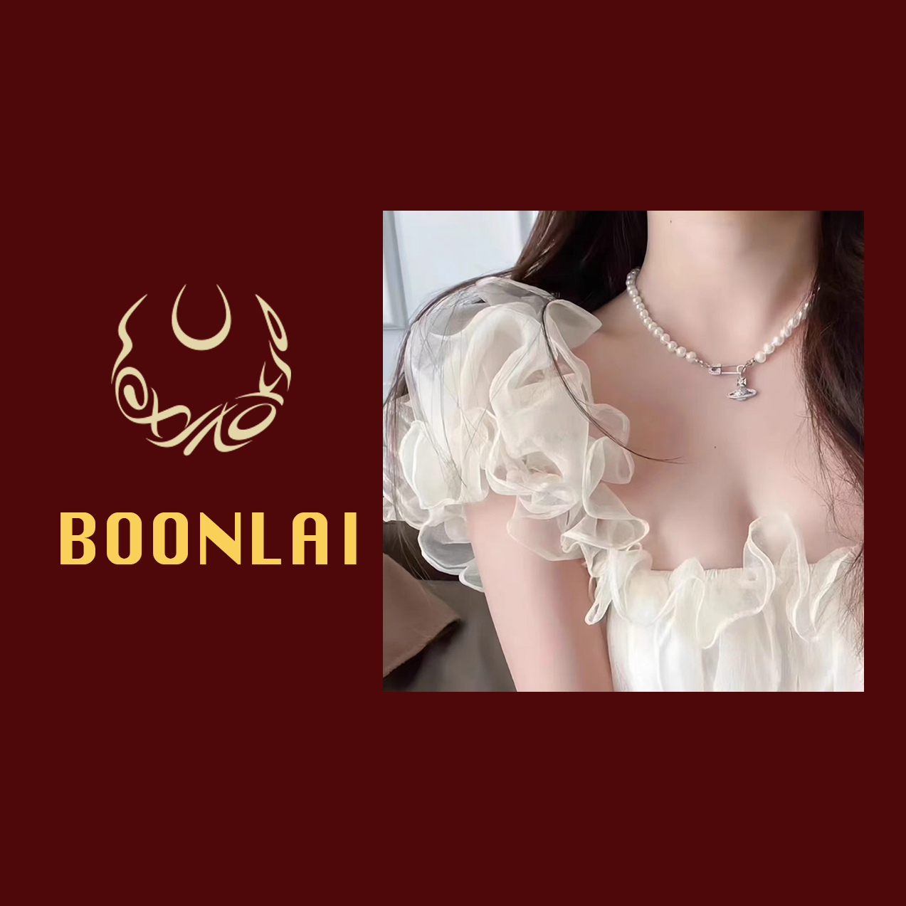 铜合金莫桑石项链 Boonlai 银色土星曲别针珠珠项链1339