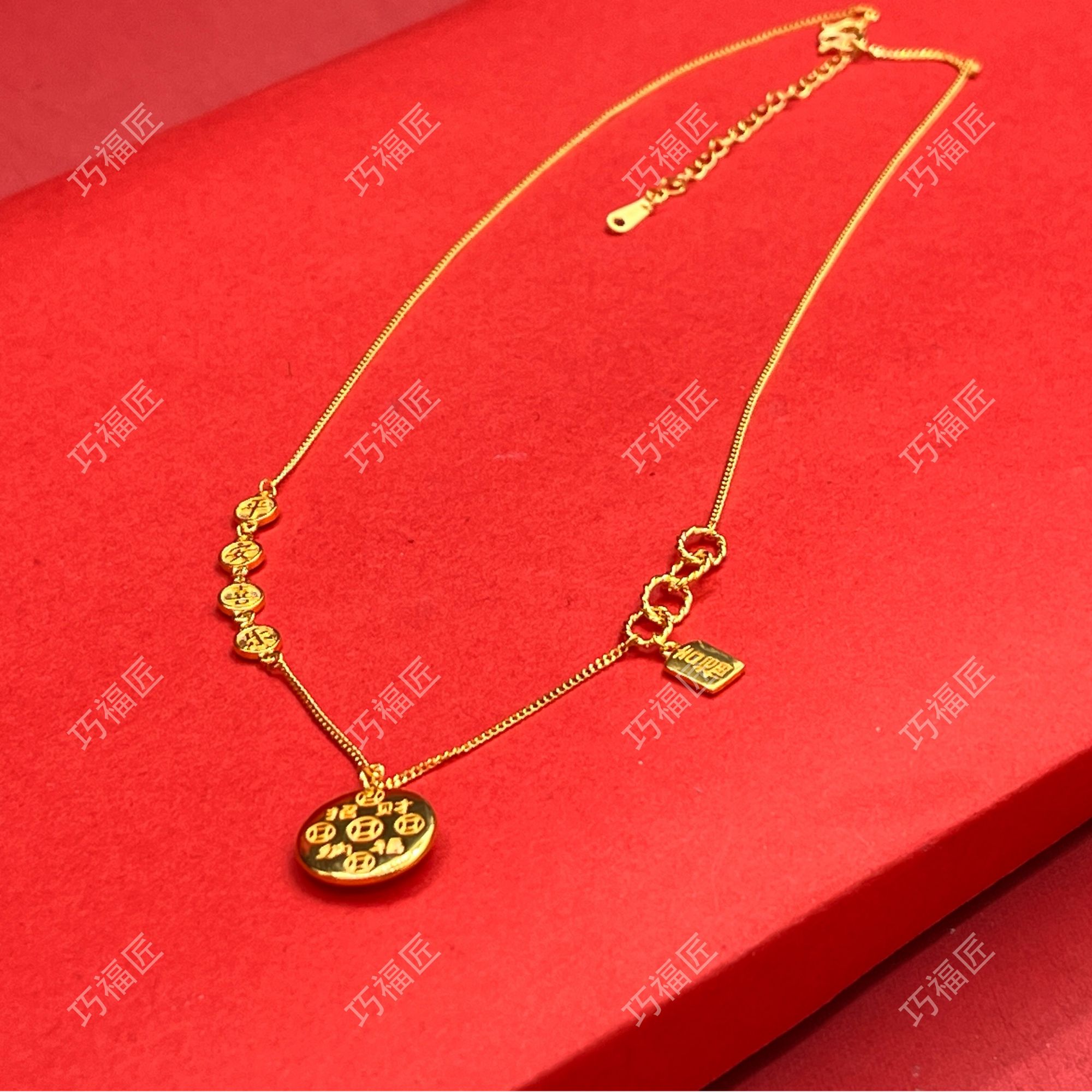 坠链均足银 平安喜乐黄财神套链 轻奢时尚百搭坠链气质小众精致