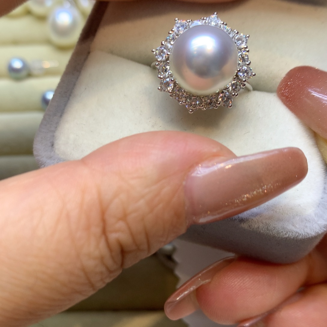 银S925镶嵌戒指海水珍珠